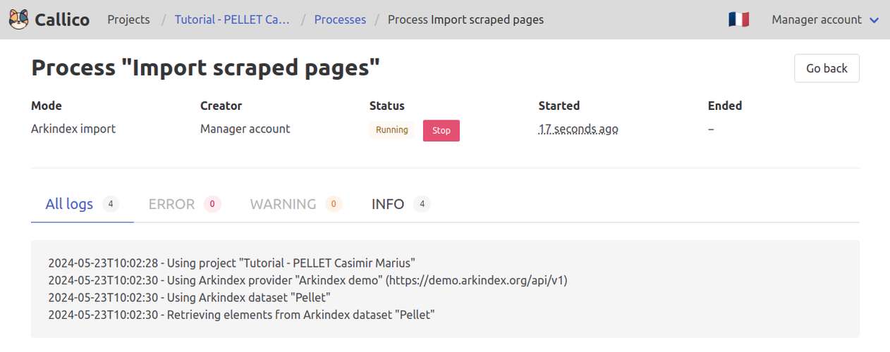 Track the Arkindex import progress in Callico