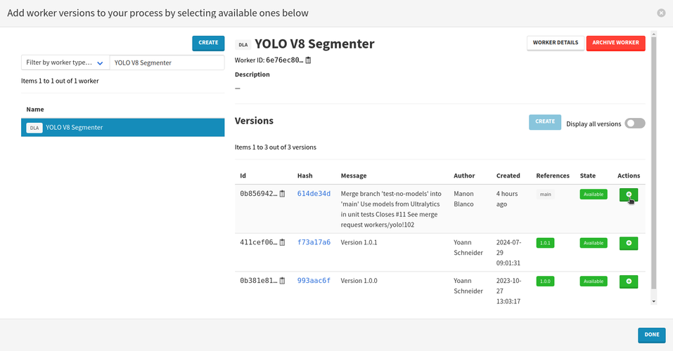 Add the YOLO V8 Segmenter worker to the process