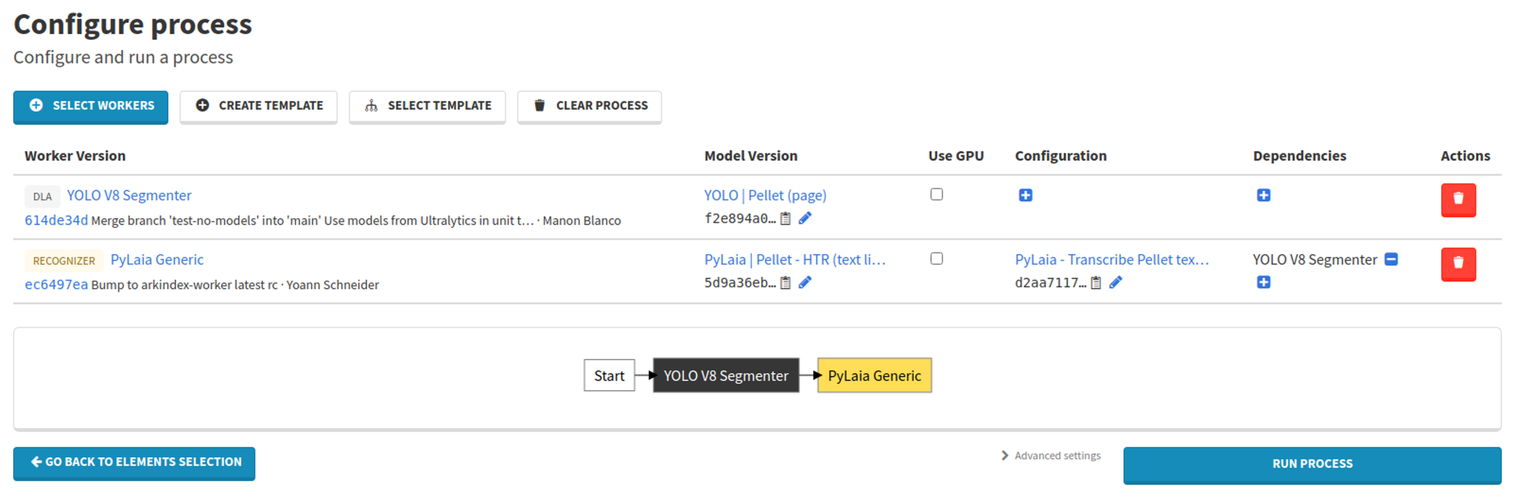 Fully configured process for segmentation and transcription