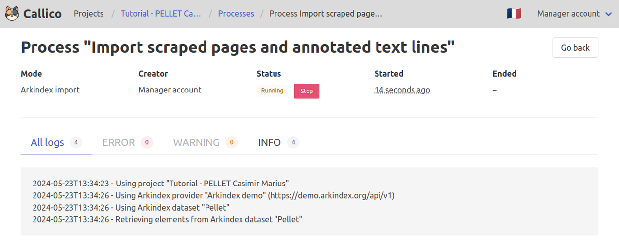 Track the Arkindex import progress in Callico