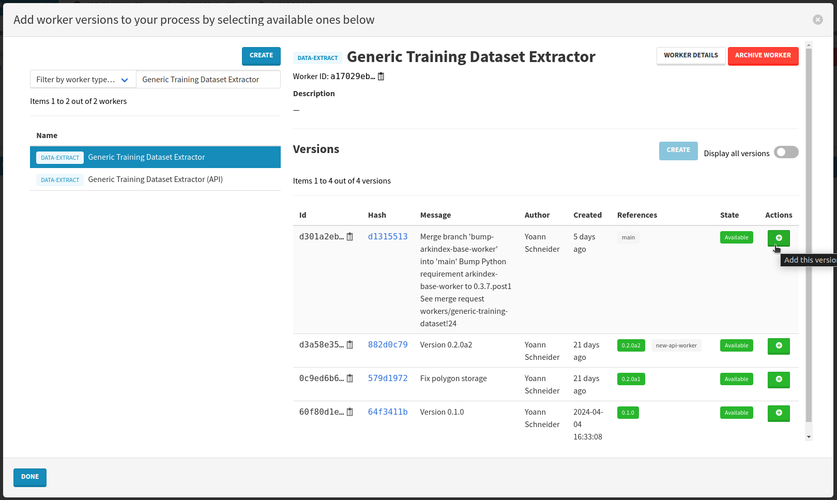 Add the Generic Training Dataset Extractor worker to the process